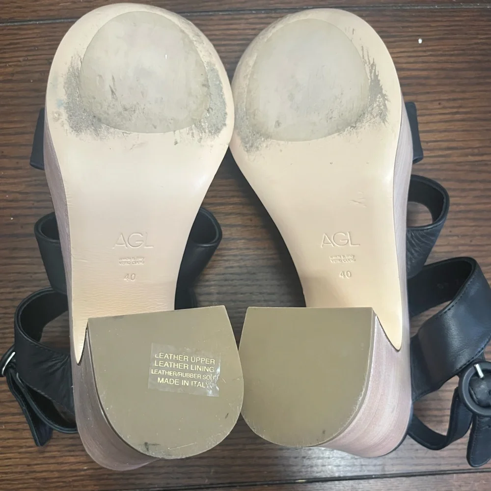 AGL‎ Sista Multi band black leather heel  Sandal- Size 40